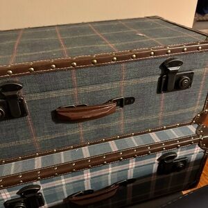 Vintage Style Plaid Suitcases with Brown Accents